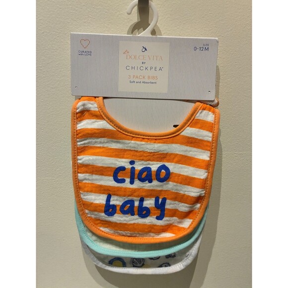 NEW La Dolce Vita by Chickpea 3-Pack Bibs 0-12M - Picture 1 of 2